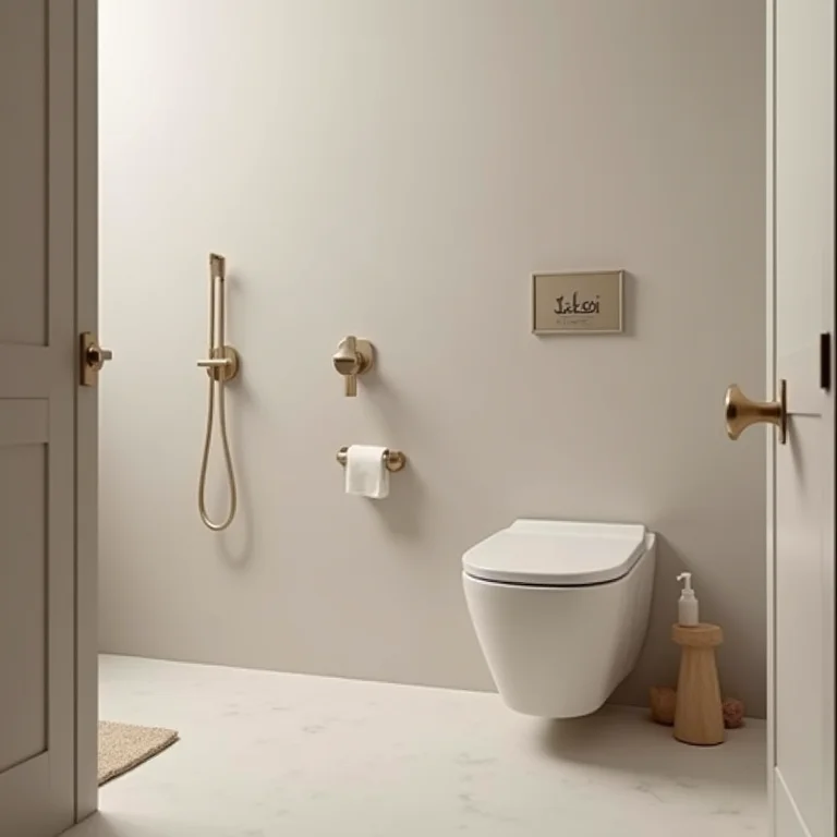 Acessórios e louças em escala adequada para um lavabo pequeno.