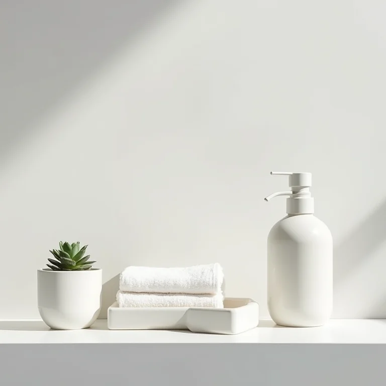 Acessórios minimalistas para banheiro em bancada branca