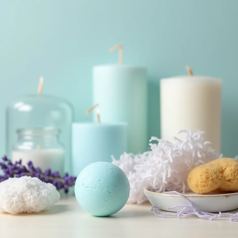 Acessórios para banheiro em tons de azul e lavanda