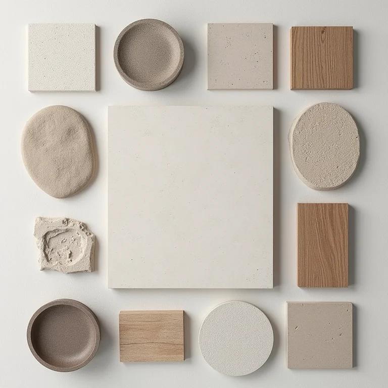 Amostras de cimento queimado e outros revestimentos para banheiro