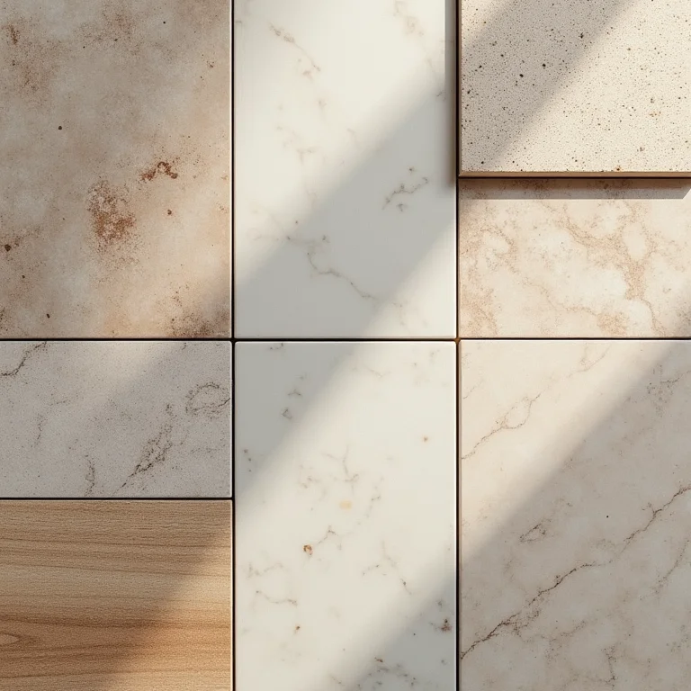 Amostras de revestimentos para banheiro com diferentes texturas