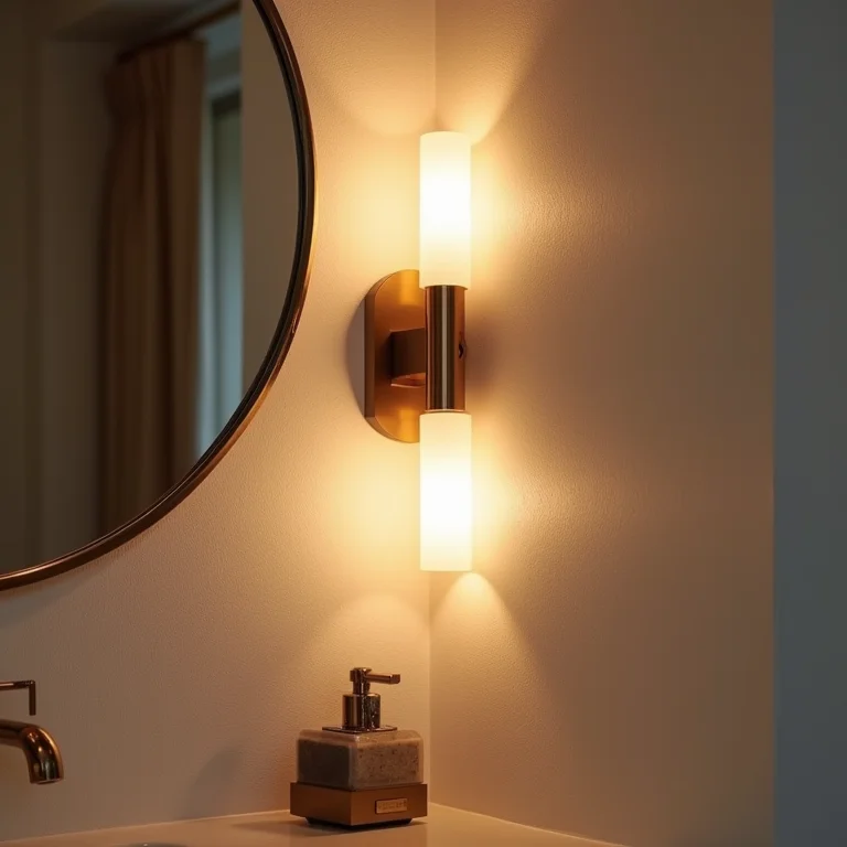 Arandelas modernas iluminando lavabo pequeno