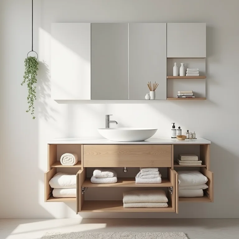 Armário de banheiro de 80cm com gavetas e prateleiras organizadas