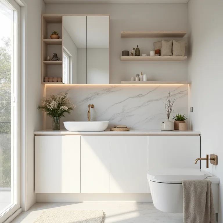 Armários embutidos no banheiro com design minimalista