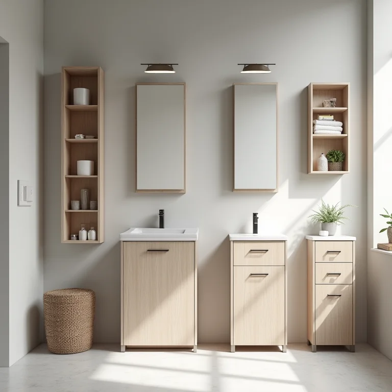 Armários modulares para banheiro com diversas opções de configuração