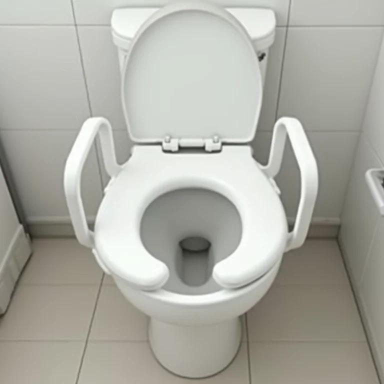 Assento elevado para vaso sanitário adaptado para idosos.