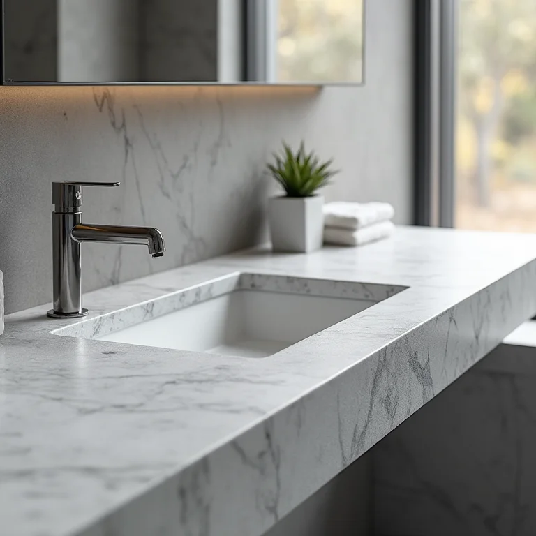 Bancada cinza de mármore para banheiro