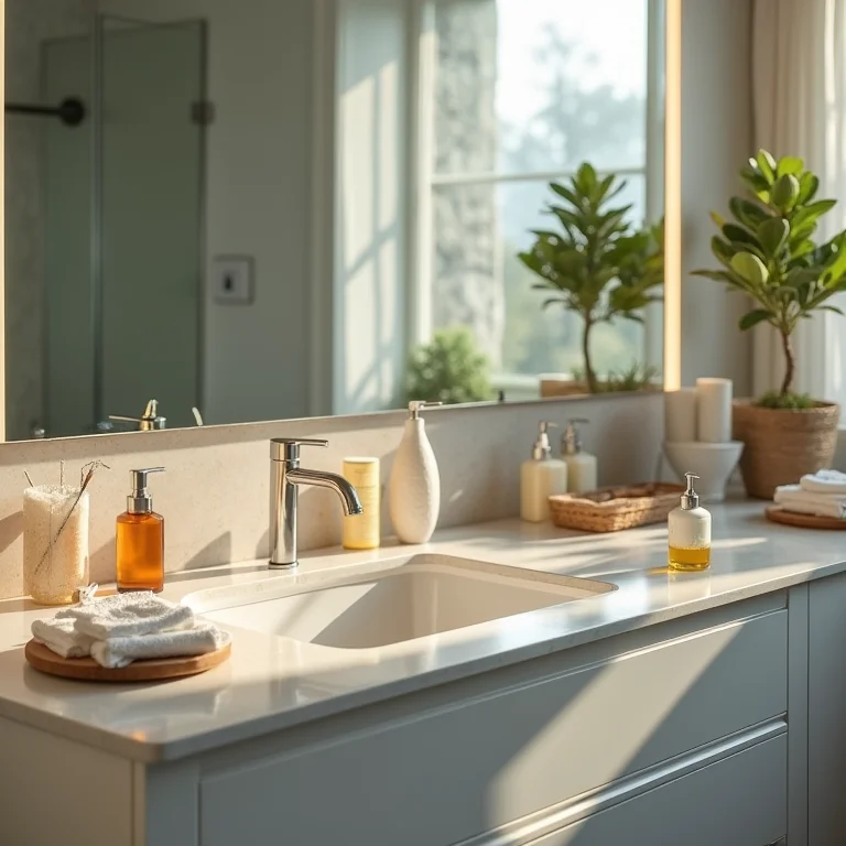 Bancada de banheiro desorganizada