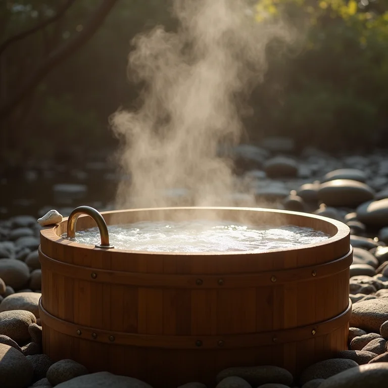 Banheira de imersão japonesa (ofurô) com água fumegante
