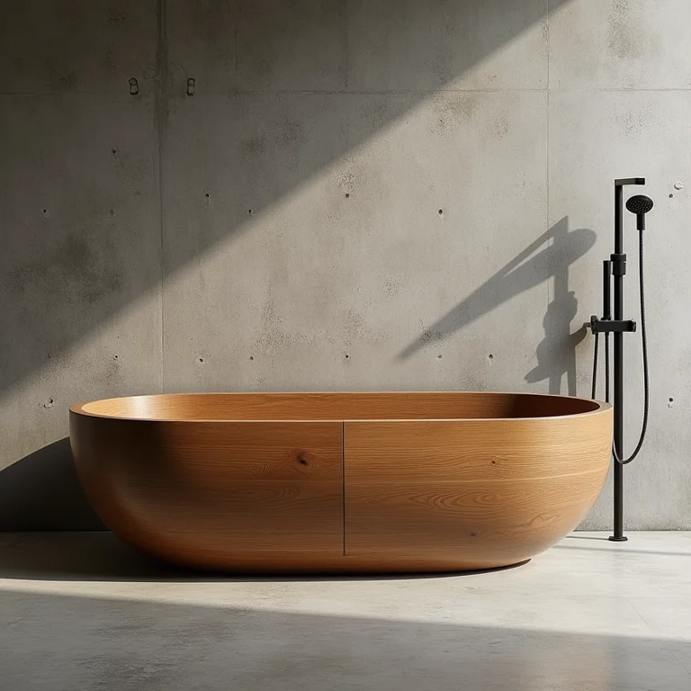 Banheira ofurô de madeira e chuveiro inteligente