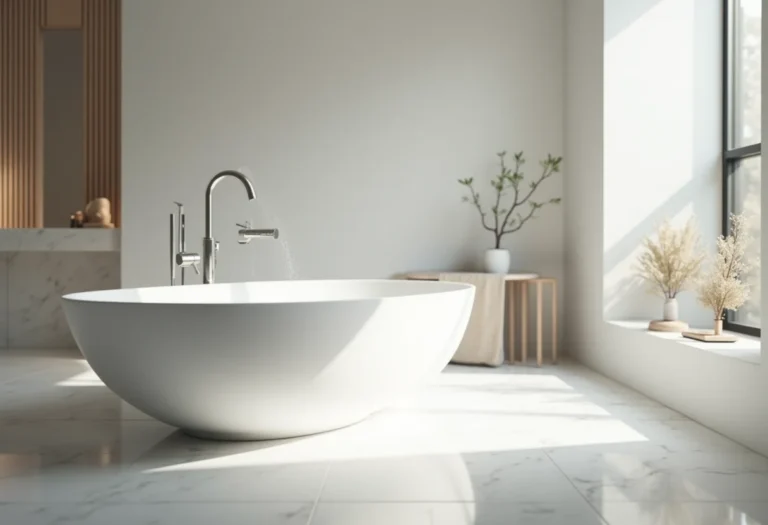 Banheiro autolimpante moderno e luxuoso com iluminação natural suave