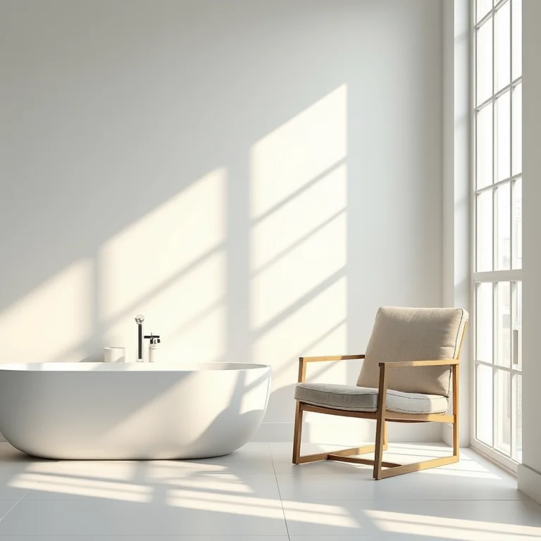 Banheiro branco com banheira e luz natural