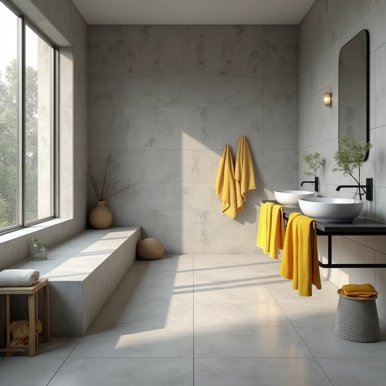 Banheiro cinza com toques de cor