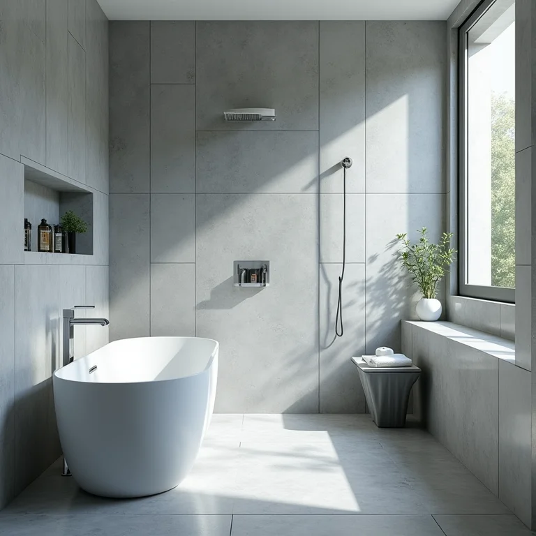 Banheiro cinza frio com design moderno