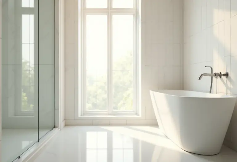 Banheiro clean e bem iluminado com luz natural