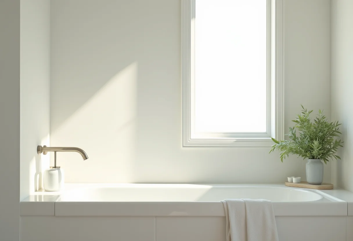 Banheiro clean e minimalista com luz natural