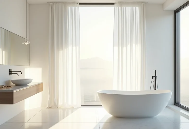 Banheiro clean e moderno com banheira