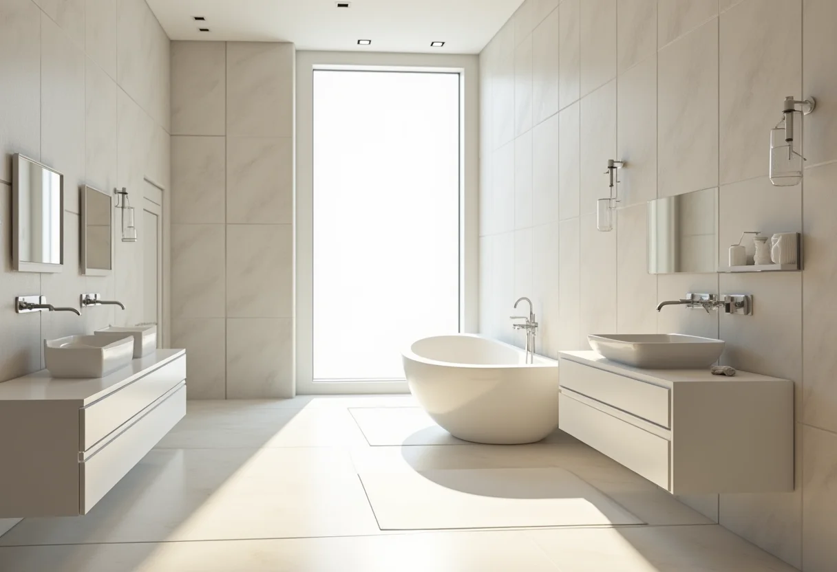 Banheiro com janela alta proporcionando iluminação natural e privacidade.