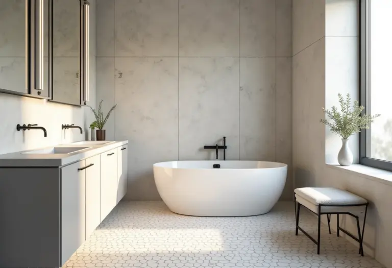 Banheiro com ladrilho hidráulico e luz natural