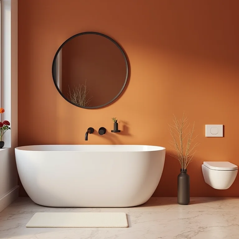 Banheiro com parede de destaque colorida