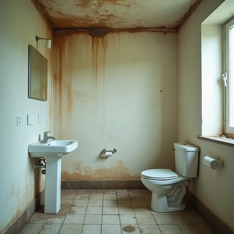 Banheiro com problemas de umidade e ventilação.