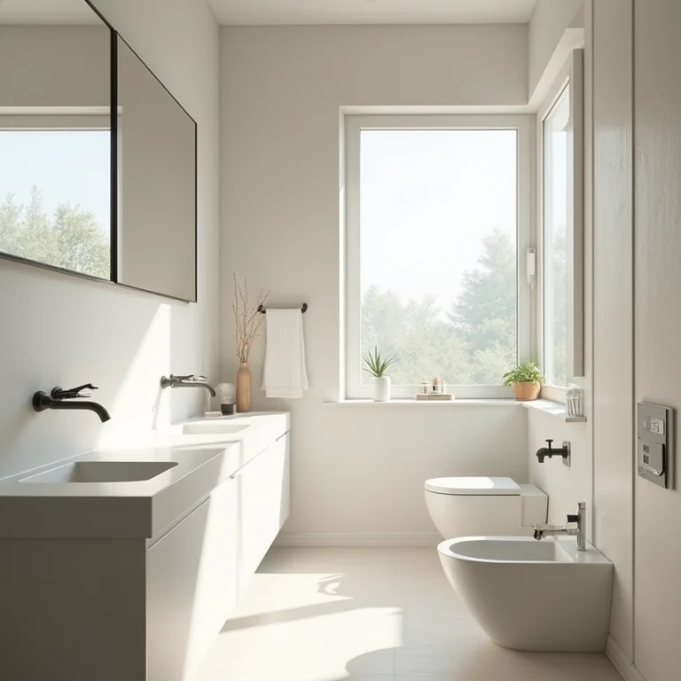 Banheiro com ventilação otimizada graças a uma janela 50x50.