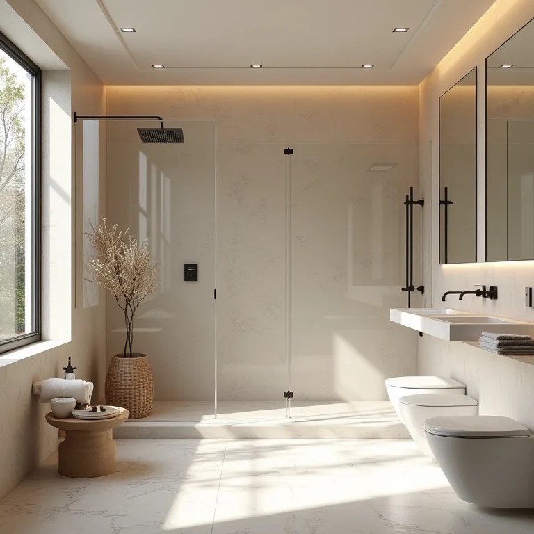 Banheiro com zonas bem definidas para diferentes funções