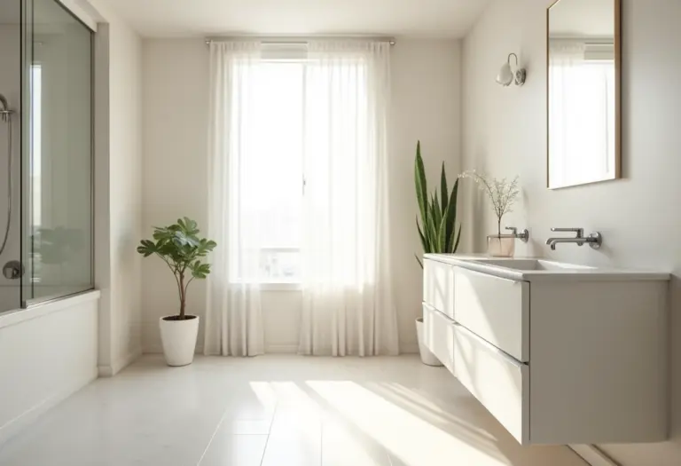 Banheiro de apartamento moderno com design minimalista e luz natural