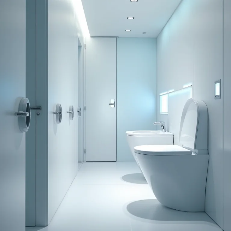 Banheiro de avião com tecnologias inovadoras de limpeza e desinfecção.