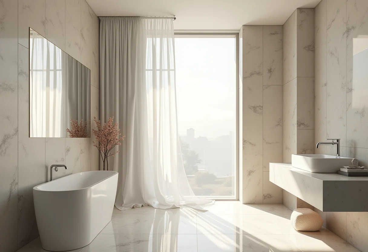 Banheiro de revista com banheira e iluminação natural