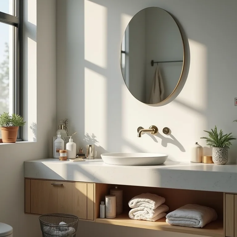 Banheiro desorganizado com falta de espaço