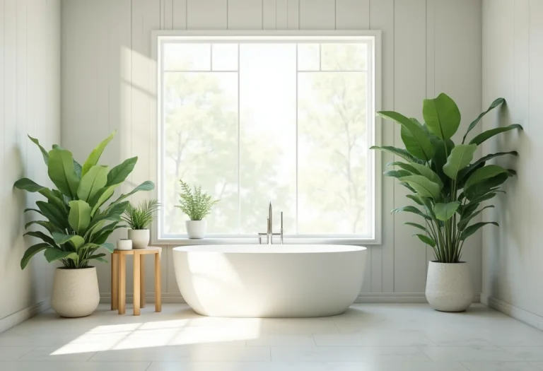 Banheiro dos sonhos com banheira, plantas e luz natural
