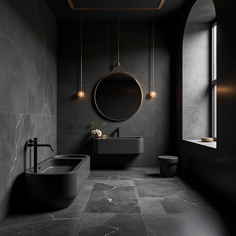 Banheiro elegante com rejunte preto