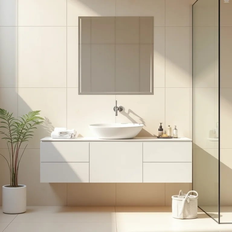 Banheiro em tons claros e neutros