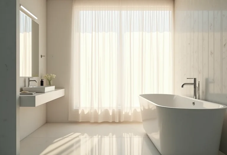 Banheiro iluminado com luz natural suave