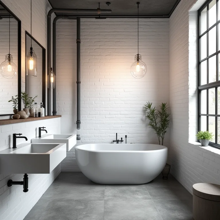 Banheiro industrial com metro white e detalhes em metal