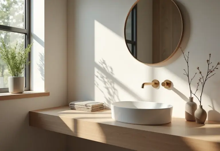 Banheiro lavabo pequeno com decoração minimalista