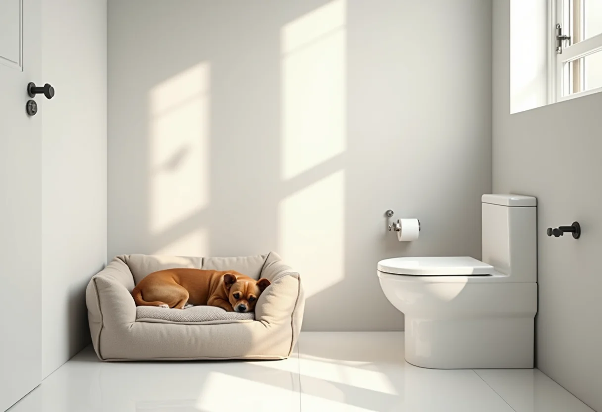 Banheiro moderno com área para cachorro