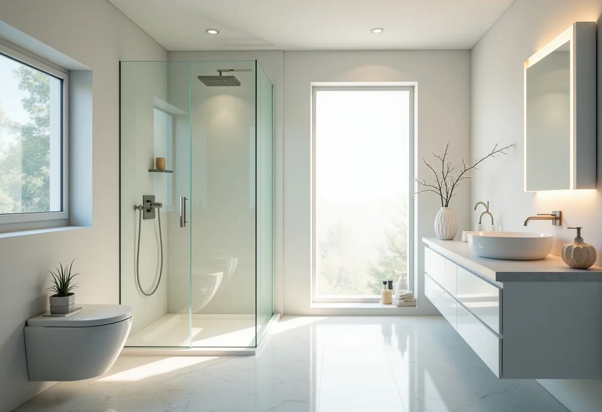 Banheiro moderno com box de vidro