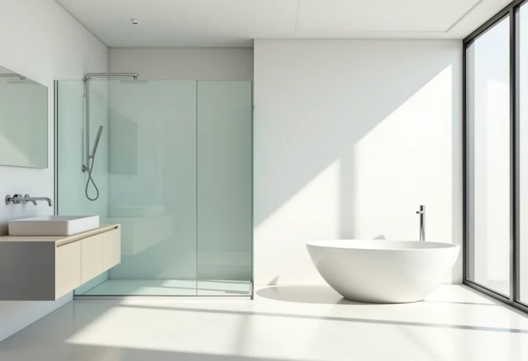 Banheiro moderno com design reversível e iluminação natural