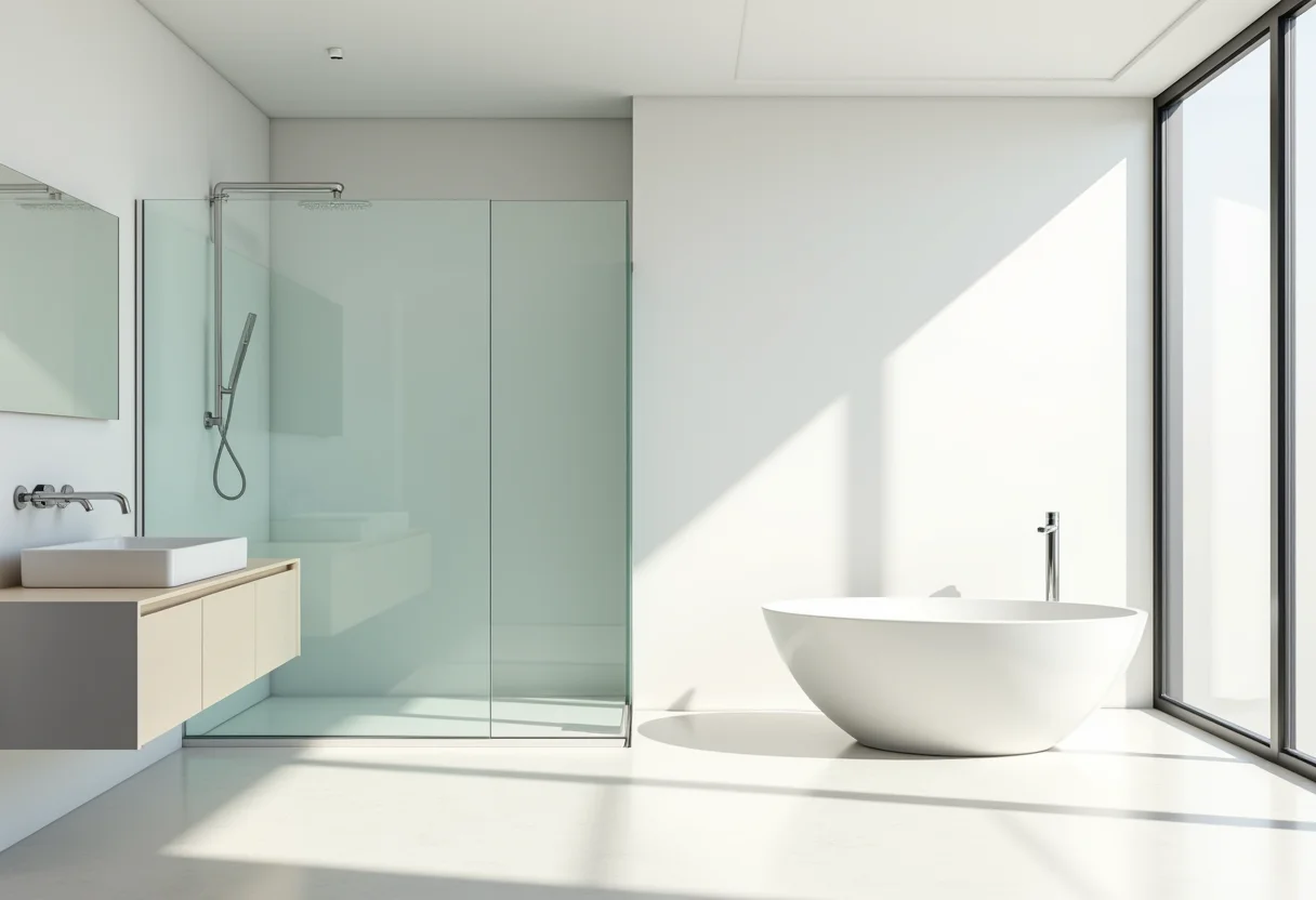 Banheiro moderno com design reversível e iluminação natural