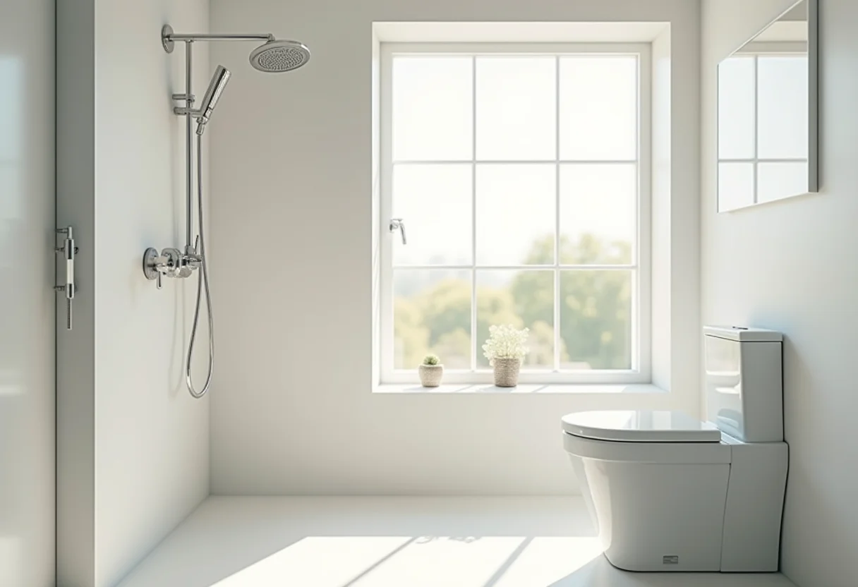 Banheiro moderno com design sustentável e iluminação natural