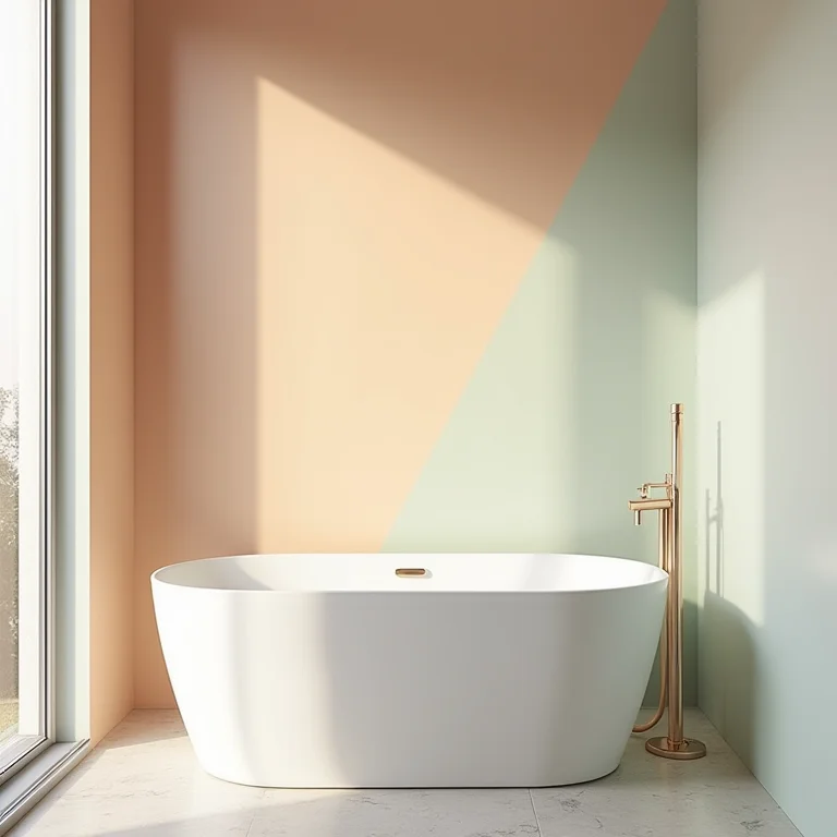 Banheiro moderno com paredes em blocos de cores