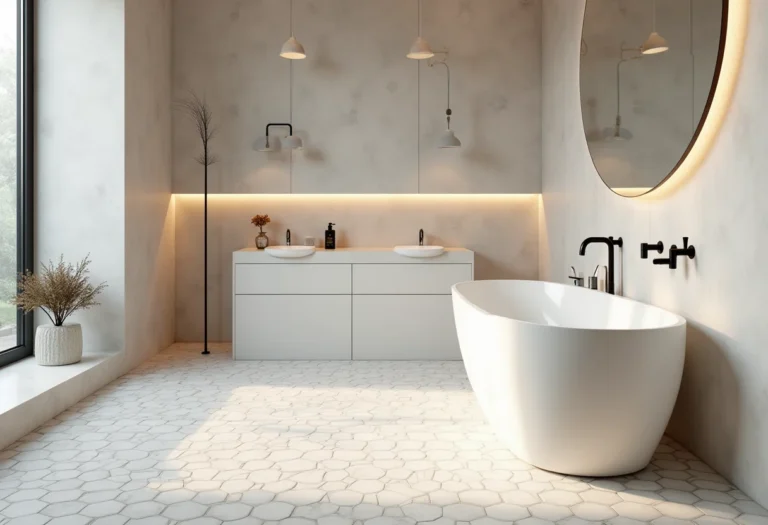 Banheiro moderno com revestimento hexagonal