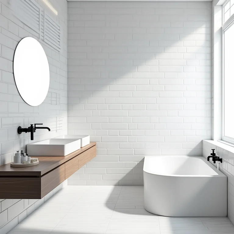 Banheiro moderno com revestimento metro white e design minimalista
