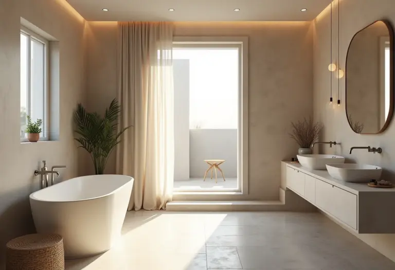 Banheiro moderno e chique com elementos naturais