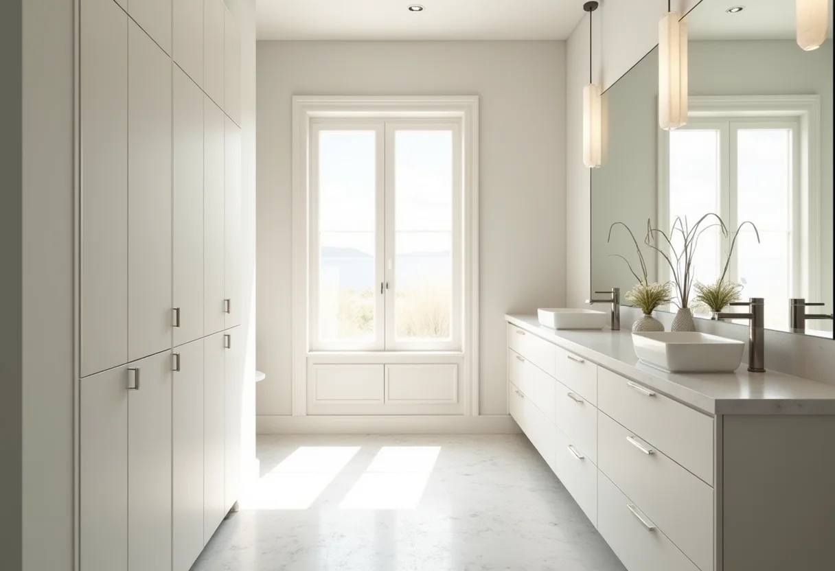 Banheiro moderno e organizado com armários planejados