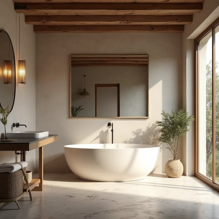 Banheiro moderno em casa rústica