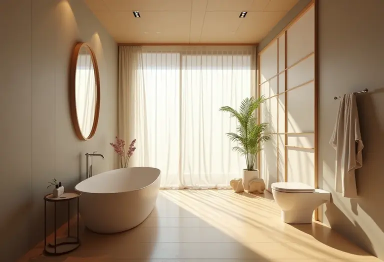 Banheiro moderno no Japão com luz natural suave