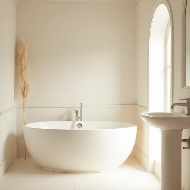 Banheiro pequeno com cores claras e neutras